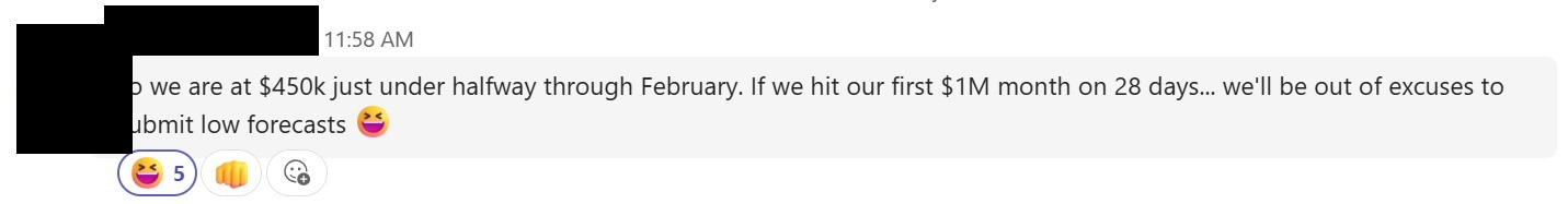 Testimonial from $450K halfway through Feb — chasing first $1M month